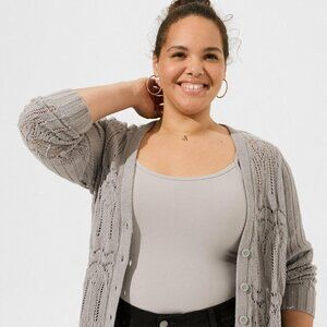 Torrid - Pointelle Cardigan V-Neck Sweater in Formal Grey​​​​​​​​